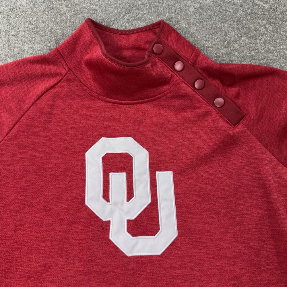 Colosseum Oklahoma Sooners Half Snap Mock Neck Pullover Womens XL‎ Red And White